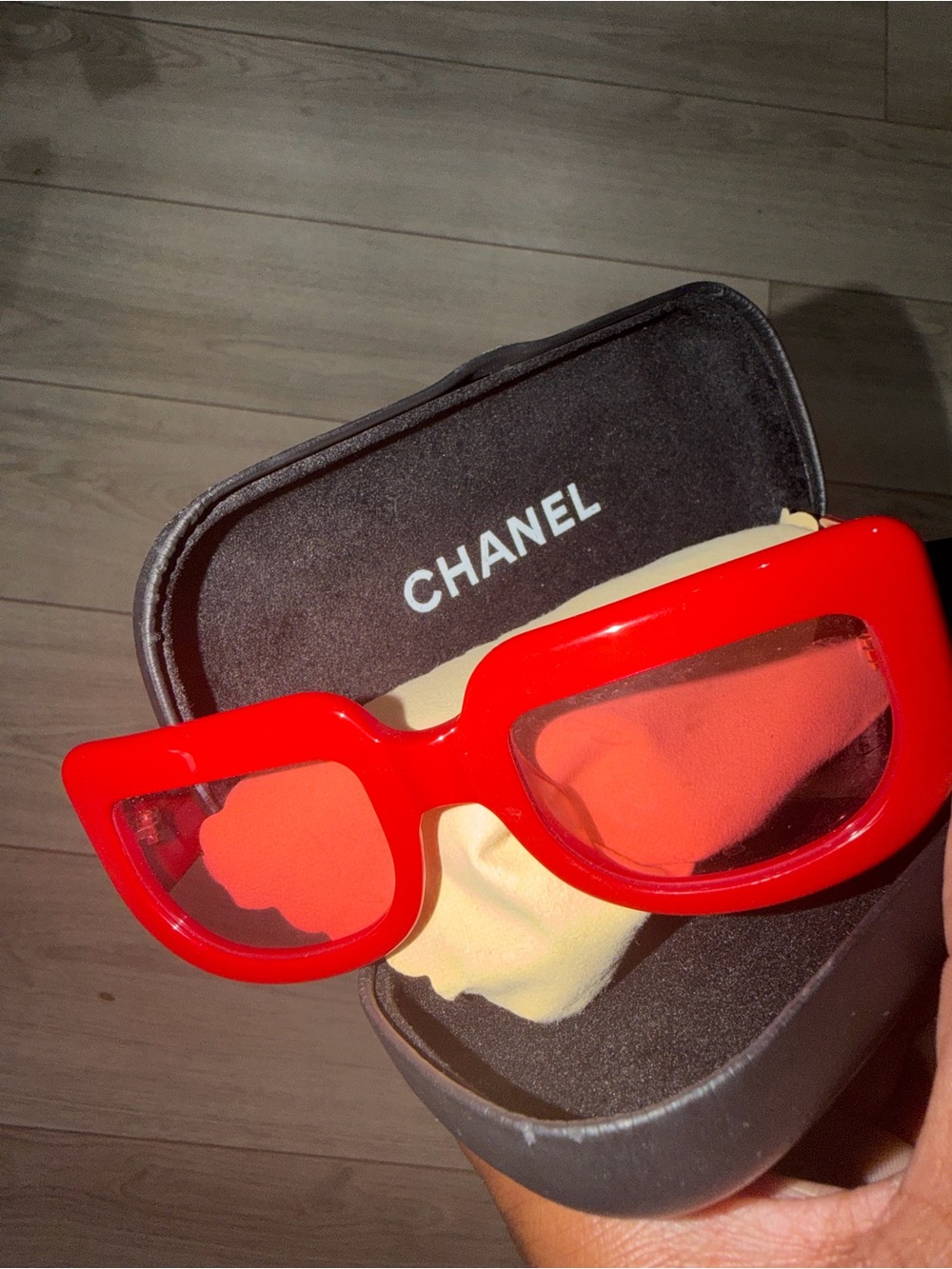 CHANEL Red Bold Rectangular Sunglasses